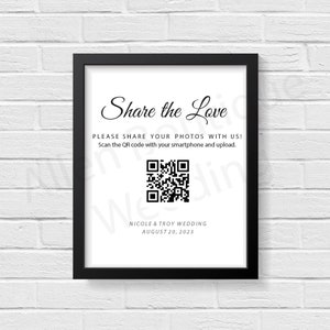 Share the Love QR Code Sign, Wedding QR Code Sign Template, Modern Wedding Reception Table Sign, Guest Photo Sharing, Capture The Love Sign