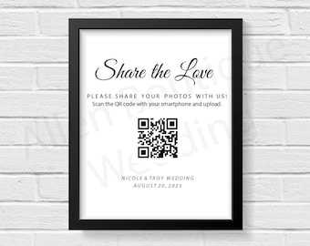 Share the Love QR Code Sign, Wedding QR Code Sign Template, Modern Wedding Reception Table Sign, Guest Photo Sharing, Capture The Love Sign