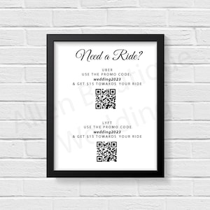 Uber/Lyft Voucher, Need A Ride Sign, Digital Download, Personalized Wedding Transport Sign, Printable Uber & Lyft design QR code, Ride Share