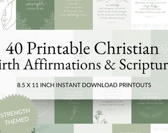40 Christian Birth Affirmation Cards, Sage Green Scripture (Digital Download)