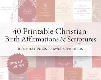 40 Christian Birth Affirmation Cards, Scripture Verse Prints (Digital Download)
