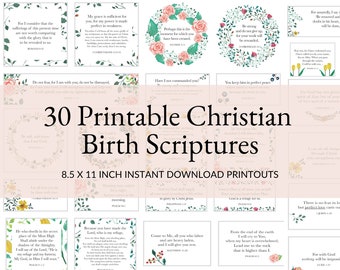 30 Christian Birth Scripture Cards, Floral Watercolor Prints (Digital Download)
