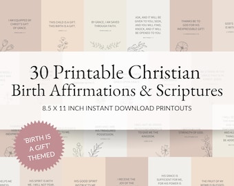 Birth is a Gift | 30 Christian Birth Affirmation Cards, Scripture Verse Prints (Digital Download)