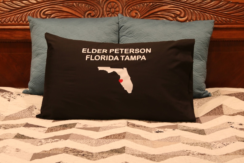 Missionary Personalized BLACK Pillow Case with Shape of StateCountry and Heart over Mission