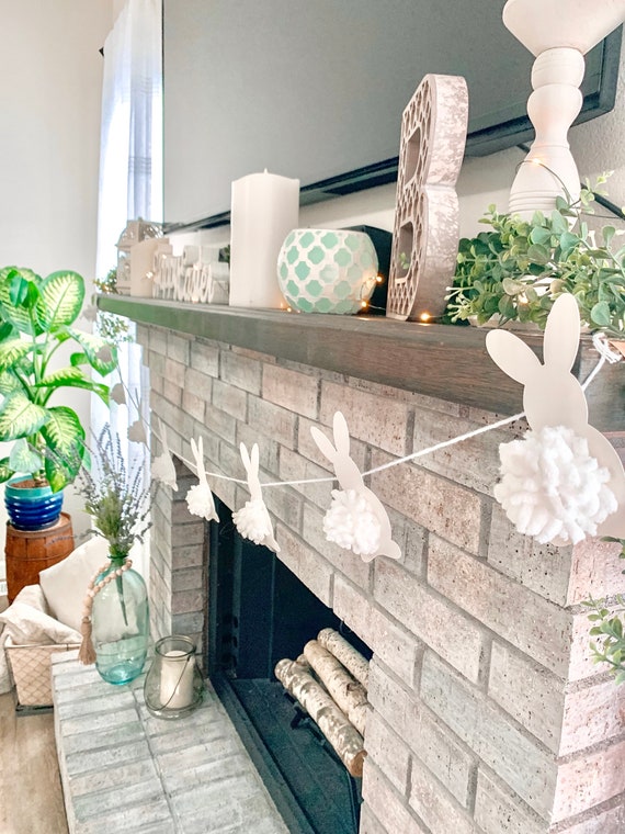 Spring Bunny Garland Farmhouse Decor Easter Pom Pom Etsy