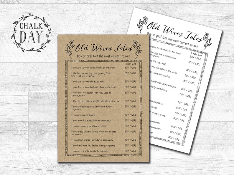 Old Wives Tales Rustic Baby Shower Games Boy Or Girl Game Etsy