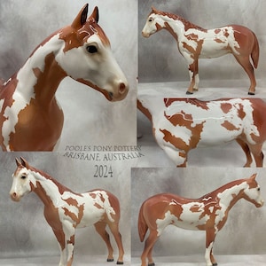 Ceramic Paint Horse Overo Collectible Figurine Statue Handmade Earthenware China Glazed Poole's Pony Pottery