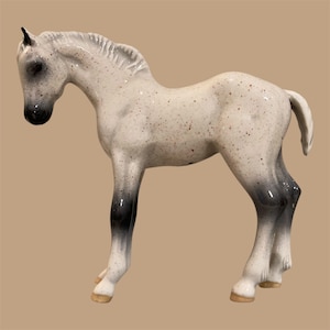 Flea-bitten Grey Standing Draft Foal - 17cmL x 16cmH - Ceramic Figurine - Poole's Pony Pottery - Horse Sculpture