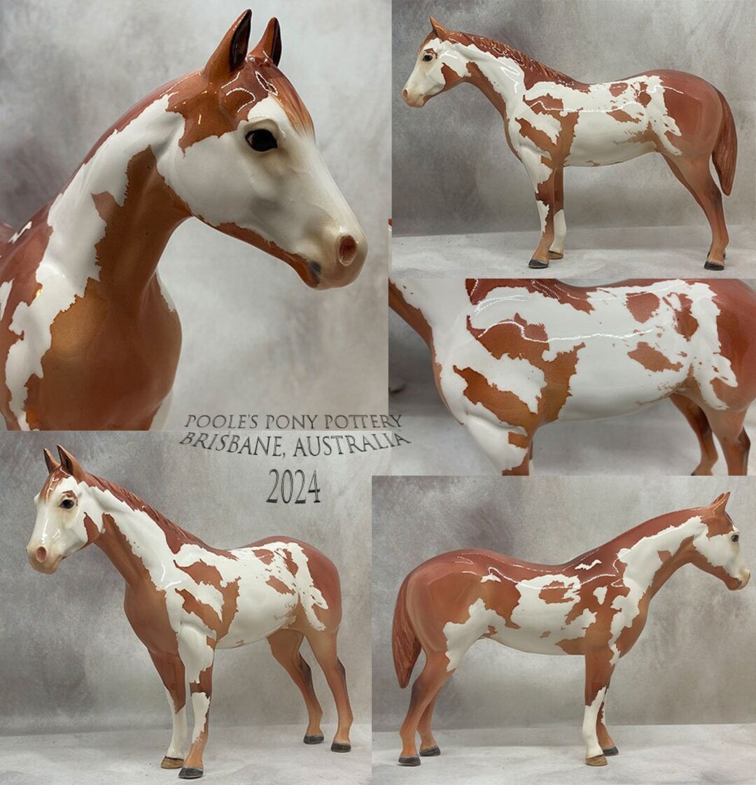 Handmade Ceramic Overo Paint Horse Collectible Figurine Statue