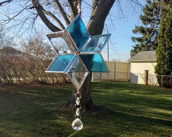 Small Turquoise Wind Spinner - Blue Outdoor Garden Stained Glass Whirligig - Outdoor Garden Decoration - Art Glass Sun Catcher