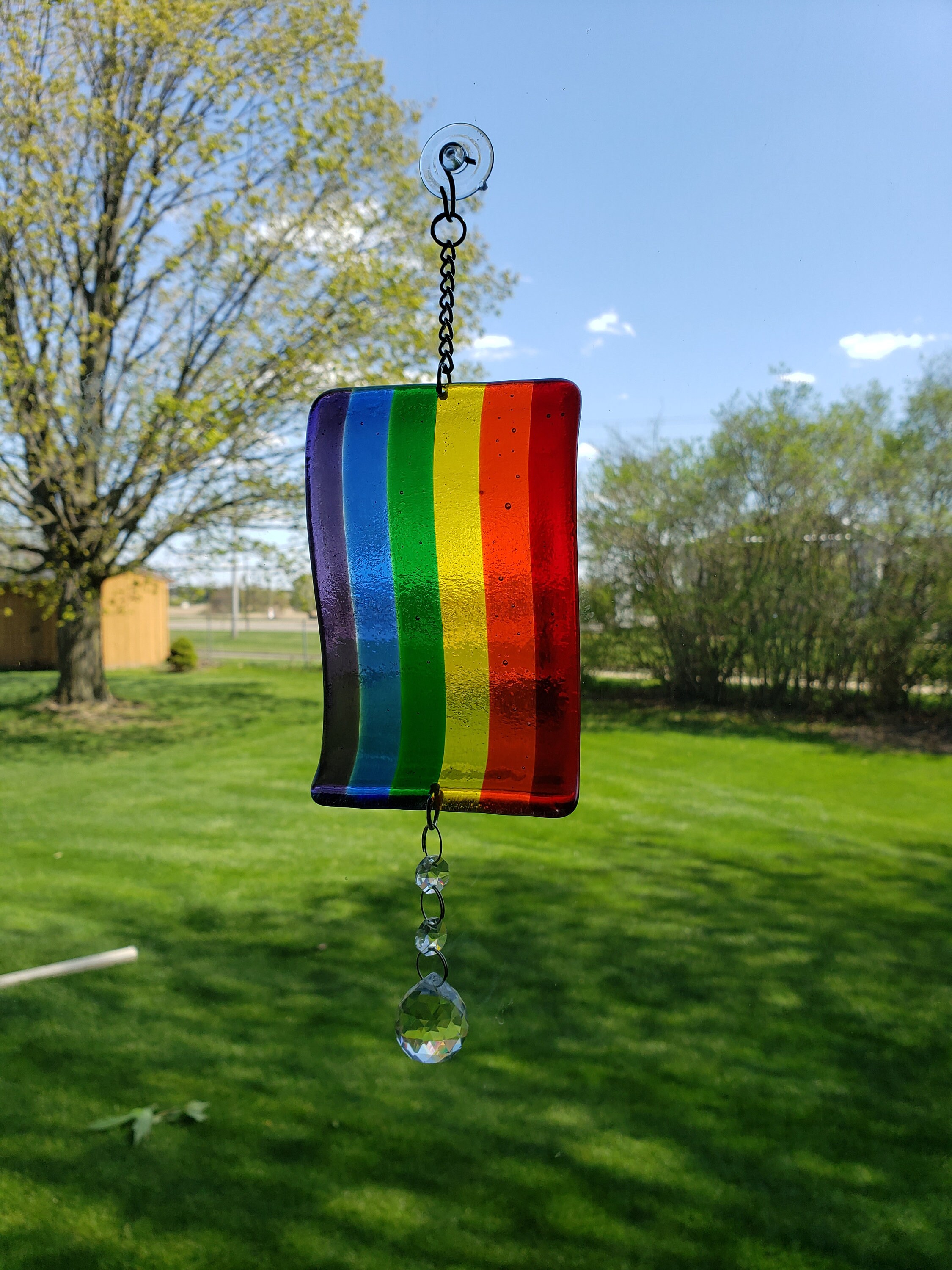 Glass Rainbow Suncatcher With Crystal Prism Dangle Etsy