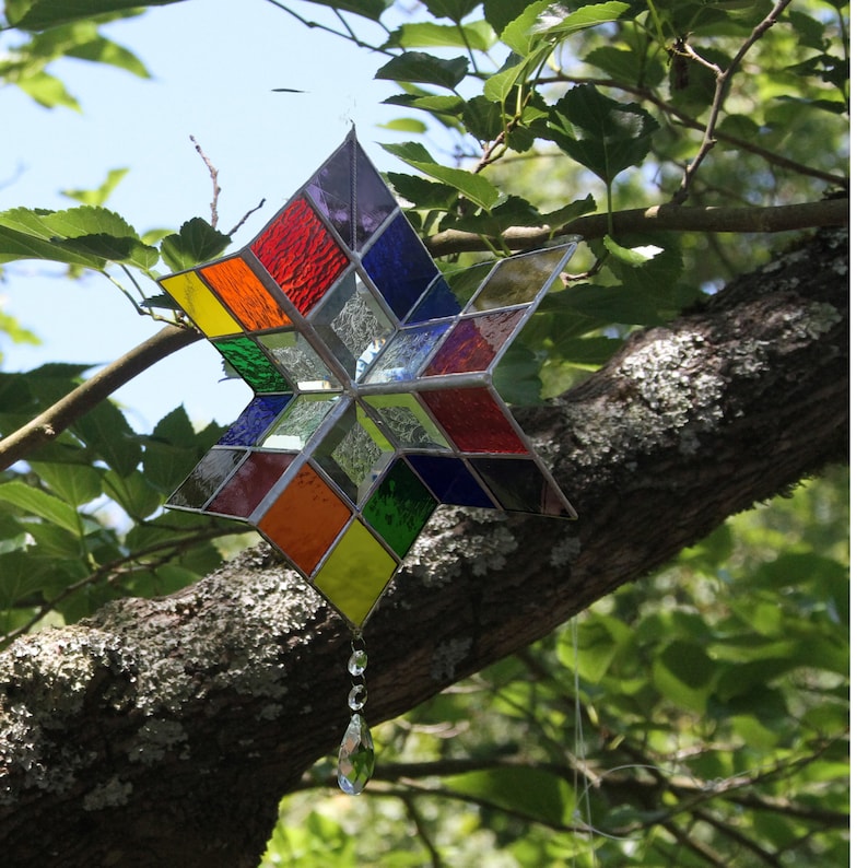 Multi Colored Stained Glass Wind Spinner Rainbow Stained Etsy España