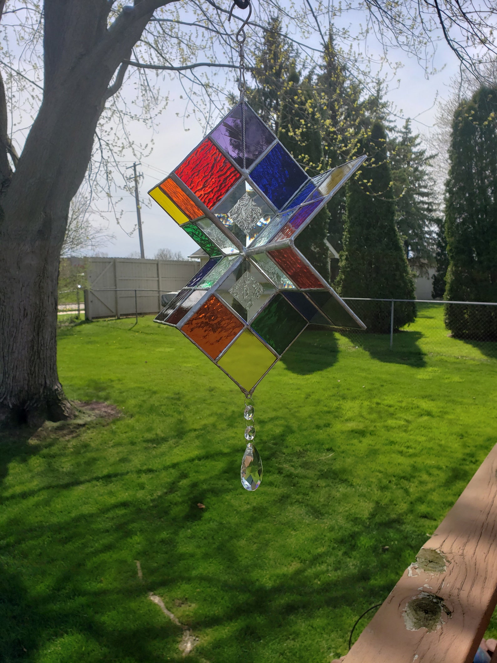 Multi Colored Stained Glass Wind Spinner Rainbow Stained Etsy