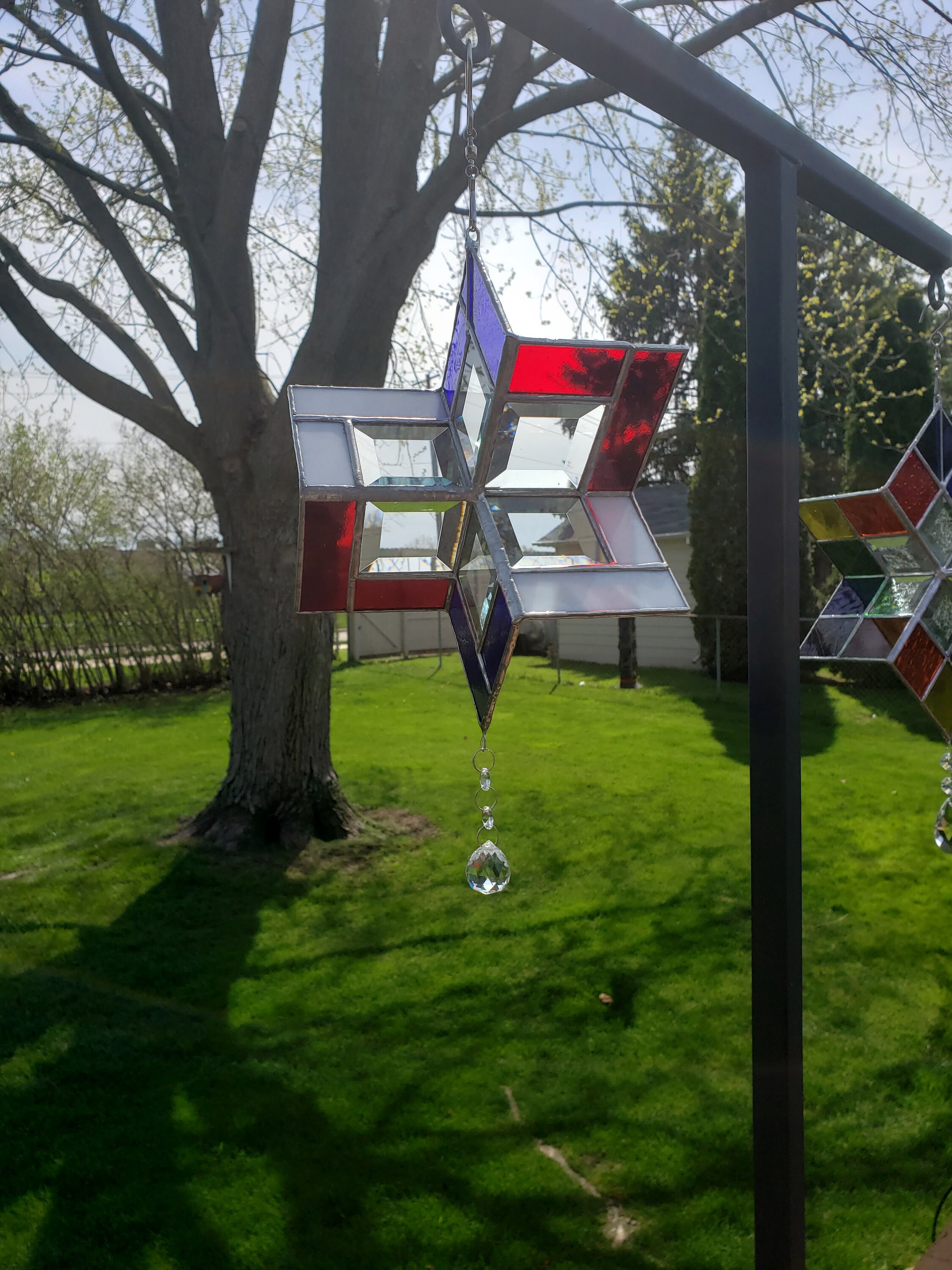 Patriotic Stained Glass Wind Spinner Red White and Blue Etsy
