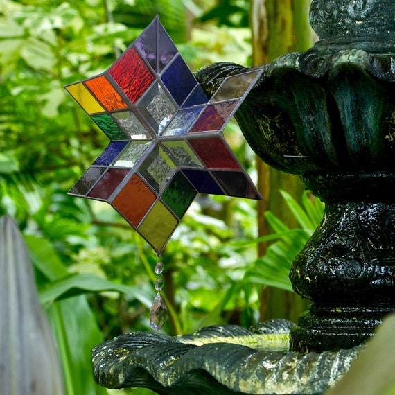 Multi Colored Stained Glass Wind Spinner Rainbow Stained Etsy