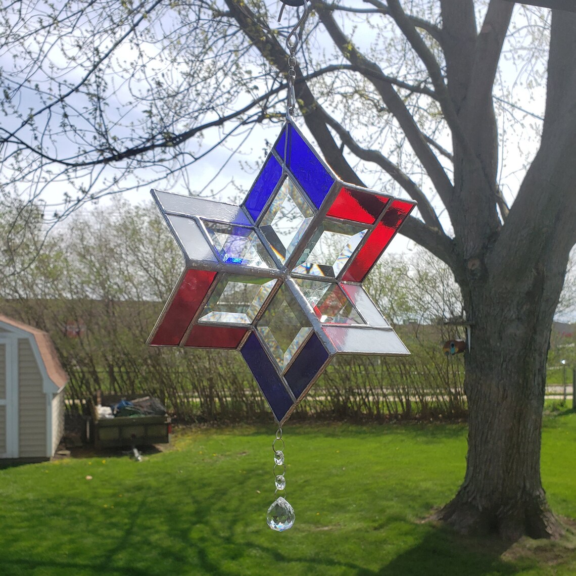 Patriotic Stained Glass Wind Spinner Red White and Blue Etsy