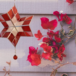 Red Stained Glass Wind Spinner - Red Stained Glass Whirligig - Outdoor Garden Decoration - Art Glass Sun Catcher