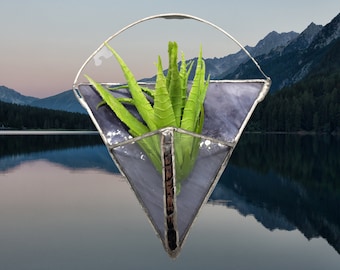 Air Plant Holder Sun Catcher – Stained Glass Air Plant Holder - Triangle Art Glass Plant Hanger