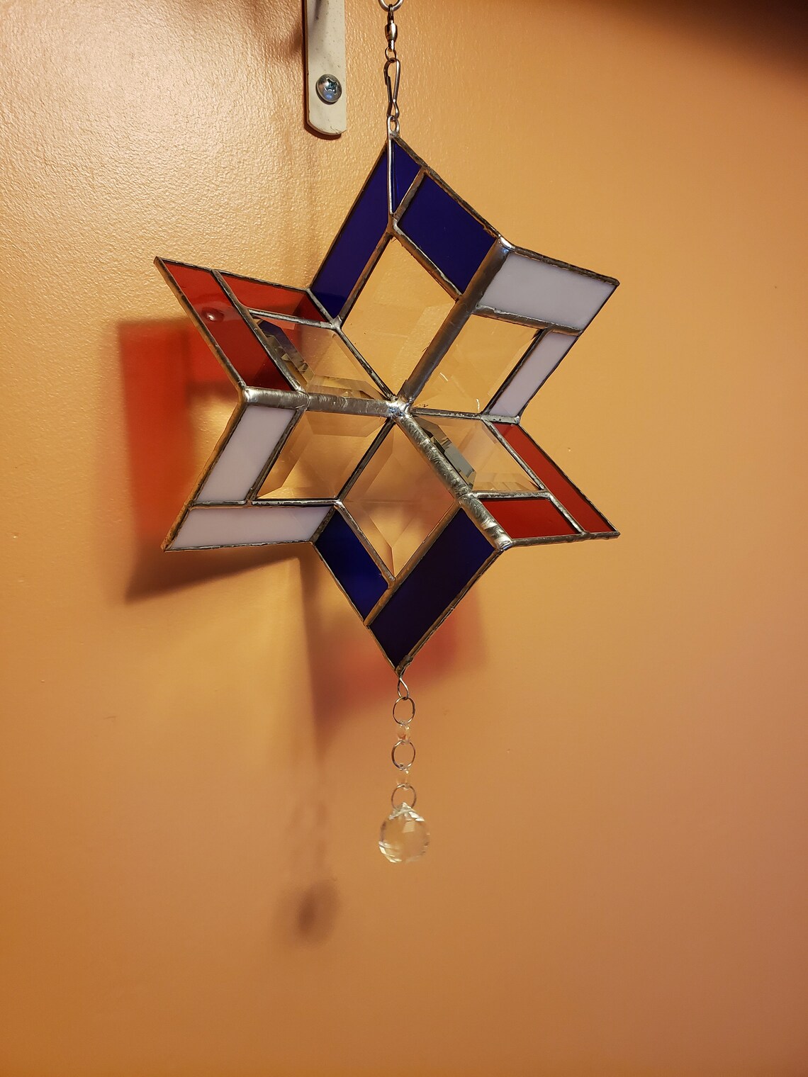 Patriotic Stained Glass Wind Spinner Red White and Blue Etsy