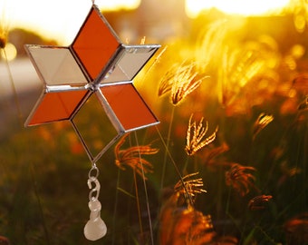 Small Orange Wind Spinner - Outdoor Garden Stained Glass Whirligig - Outdoor Garden Decoration - Art Glass Sun Catcher