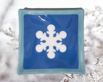 Winter Snowflake Fused Glass Square Christmas Dish