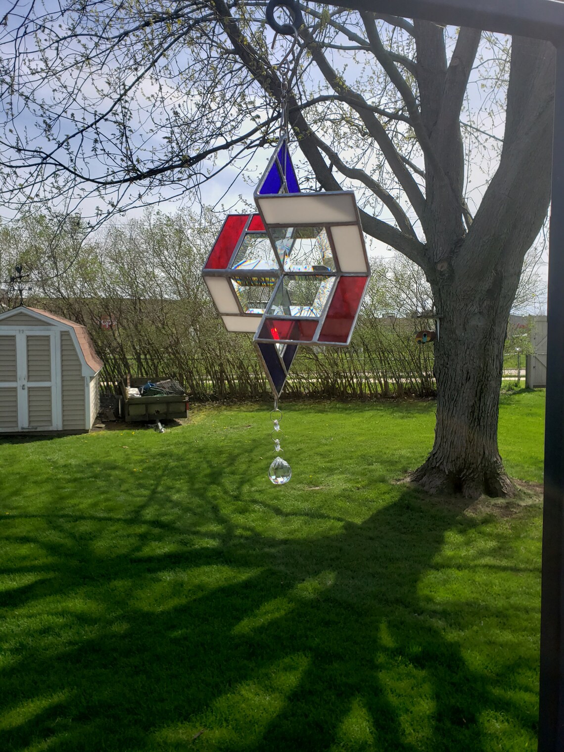 Patriotic Stained Glass Wind Spinner Red White and Blue Etsy