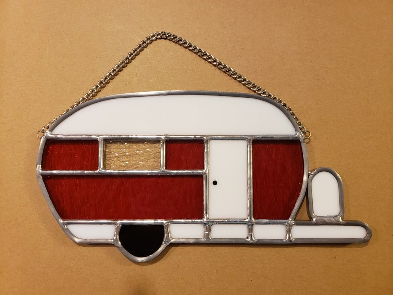 Red Stained Glass Camper Suncatcher Travel Trailer Etsy