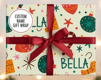 Personalized Christmas Gift Wrap | Ornaments & Candy Canes