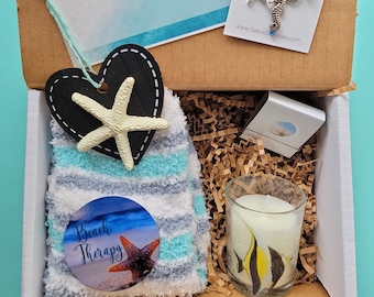 Thank You Beach Gift Box, Beach Lover Gift, Seaside Basket, Cottage Core Gift Basket, Destination Wedding, Bridesmaid, Hostess Gift, Candle