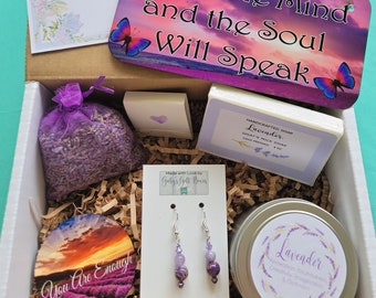 Lavender Spa Gift Box, Relaxation Gift Set, Thinking of You, Thank you Gift, Birthday Box, Best Friend, Self Care Box, Purple Jasper Earring