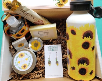 Sunflower Gift Box, Thank you, Thinking of You, Gift for Employee, Boss, Sunflower Candle, Sunflower Water Bottle, Best Friend Gift, Jewelry