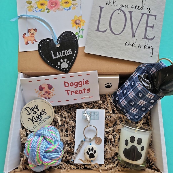 Dog Lover Gift Box, Customized Dog Owner Gift Basket, New Dog Gift, Pet Gift, Dog Rescue, Dog Birthday, New Puppy Box, Pet Adoption, Dog Toy