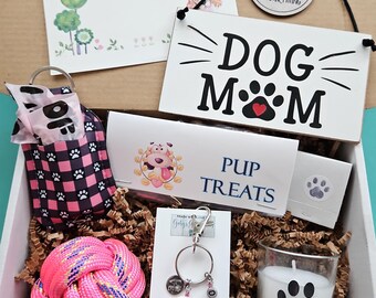 Dog Mom Gift Box, Dog Lover Gift Basket, Personalized Paw Keychain, New Dog, Puppy Love, Best Dog Mom, Dog Birthday, Rescue, Adoption, Toy