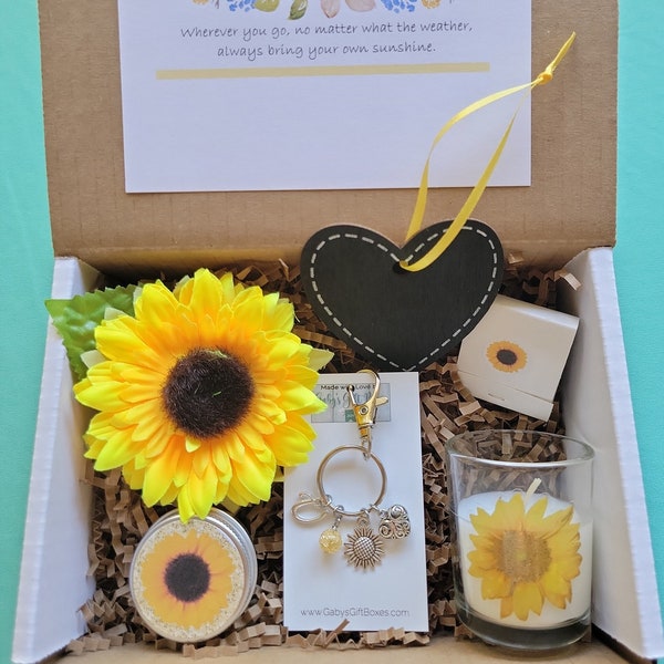 Sunflower Jewelry Candle  Gift Box, Thinking of you, Birthday Care Package, Send A Gift, Sunflower Candle, Sunshine Gift, Friendship Gifts