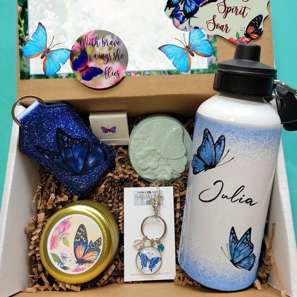 Personalized Butterfly Gift Box, Wings Candle, Custom Birthday Gifts, Butterfly Water Bottle, Thank You, Happy Birthday, Birthstone Gift Box