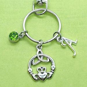 Personalized Claddagh Key Chain, Celtic Initial Keyring Birthstone Charm, Accessory Key Chain, Celtic, Irish, St Pattys Day, Gift for Her