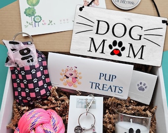 Personalized Dog Lover Gift Box with Dog Name Keychain, Treats & Toys, Best Dog Mom Basket, Puppy Birthday, Rescue, Adoption