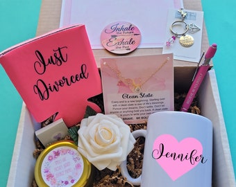 Just Divorced Gift Box with Coffee Mug, Divorce Support Basket, Candle, Happy Divorce,  Moving Forward, Encouragement, Clean Slate, Tea Cup