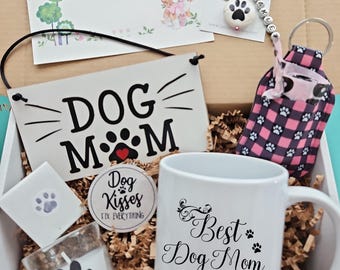 Best Dog Mom Gift Basket, Dog Adoption Gift Box, Doggy Birthday, New Puppy, Rescue Pup, Best Dog Mom Coffee Mug, Poop Bag and Holder, Candle
