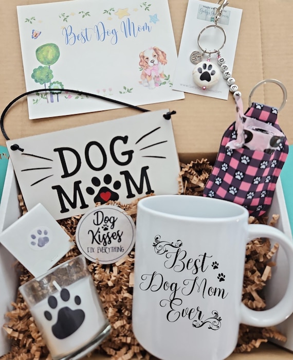 Best Dog Mom Gift Basket, Dog Adoption Gift Box, Doggy Birthday, New Puppy, Rescue Pup, Best Dog Mom Coffee Mug, Poop Bag and Holder, Candle