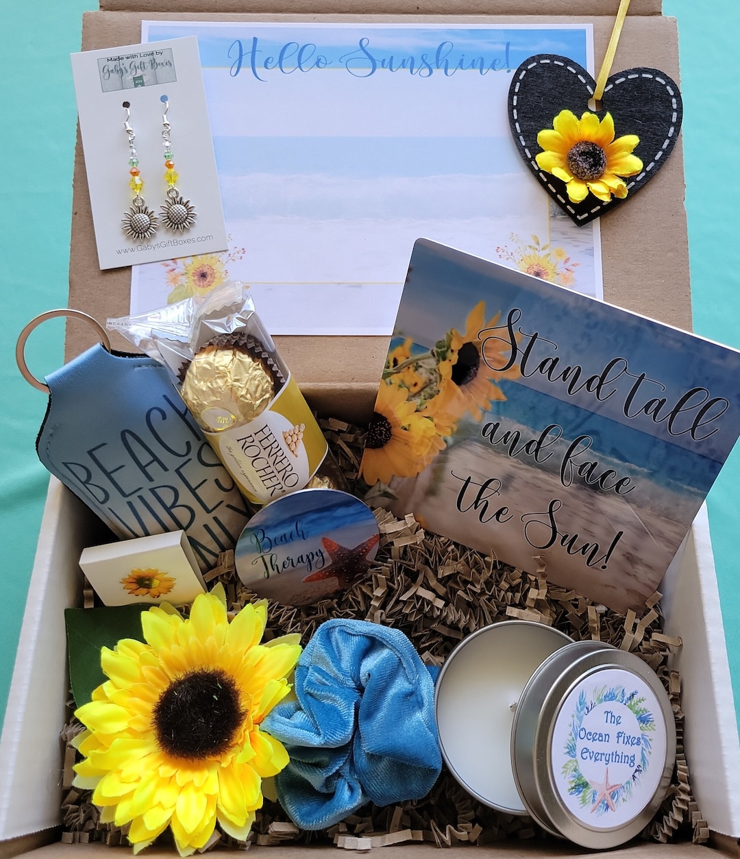 Build A Beach Gift Box, Beach Sunflower Lover, Cottage Core Gift Basket