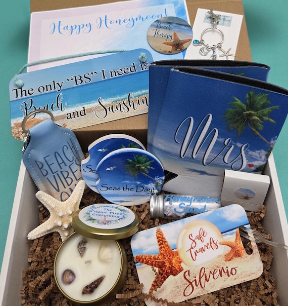 Honeymoon Beach Gift Box, Personalized Gift for Newlyweds