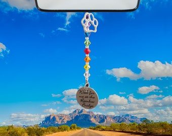 Rainbow Bridge Rear View Mirror Charm, Pet Loss Memorial, Crystal Sun Catcher, Dog, Cat, Car Accessories, Memorial Car Hanger, Window Deco