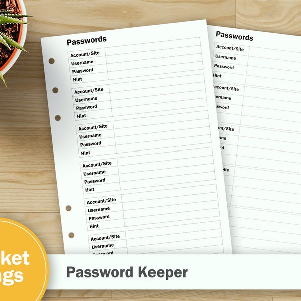 Printable Passwort keeper - A6 Ringgröße