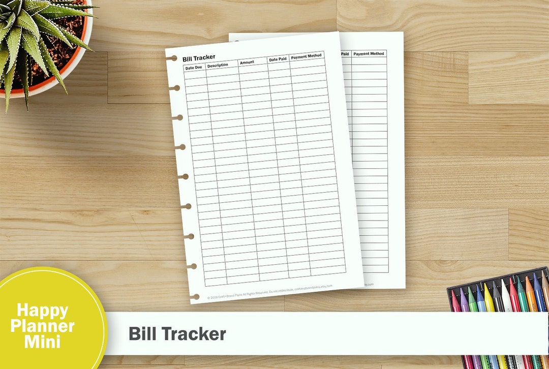Printable Bill & Payment Tracker – Mini Happy Planner Size - Etsy
