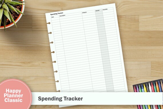 printable spending log classic happy planner size etsy