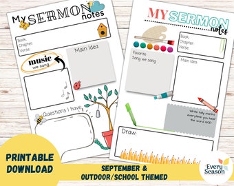 September Sermon pages for kids;  back to school sermon pages