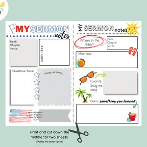 Sermon Note Bundle for Kids Half-sheets of Letter Sized Sermon Pages ...