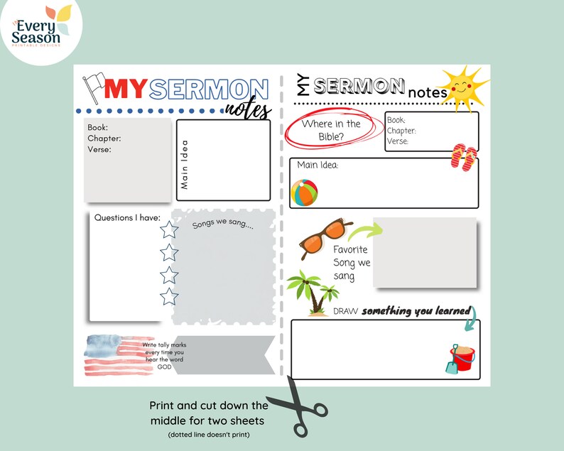 Sermon Note Bundle for Kids Half-sheets of Letter Sized Sermon Pages for Kids Monthly Sermon ...