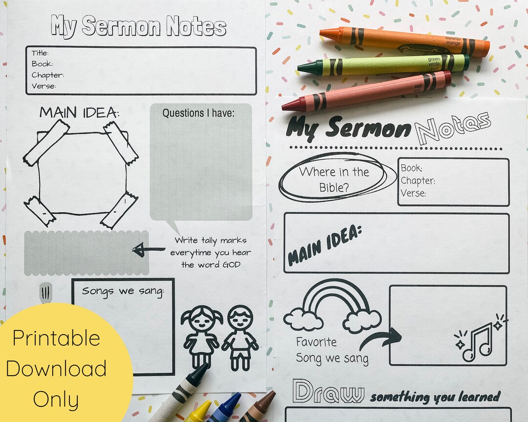 Printable Sermon Pages for Kids; Worship Notes; Download - Etsy